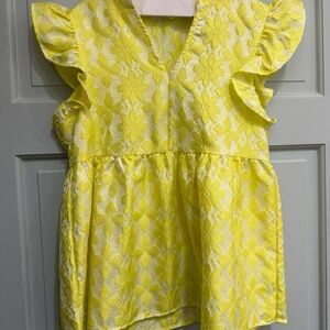 entro Yellow Floral Eyelet Ruffle Sleeve Blouse